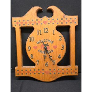 Vintage Country Heart Wood Welcome Friends Clock Cottage Grandma Core READ